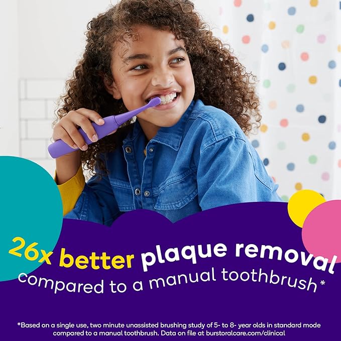 Burst Kids & Toddlers Electric Toothbrush (Pink) | Soft Bristles | Two Minute Timer | Rechargeable Battery | Easy-Grip Silicone Handle | 2 Modes for Healthy Smiles | Ages 3+