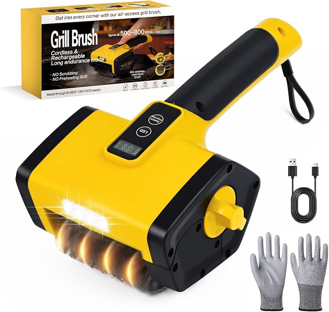 Electric Grill Brush, Cordless Rechargeable BBQ Grill Cleaner with Max 800RPM, 360° Adjustable Angle, 240-Min Runtime, 4000mAh Electric Grill Cleaning Brush with Stainless Steel Head for Outdoor Grill