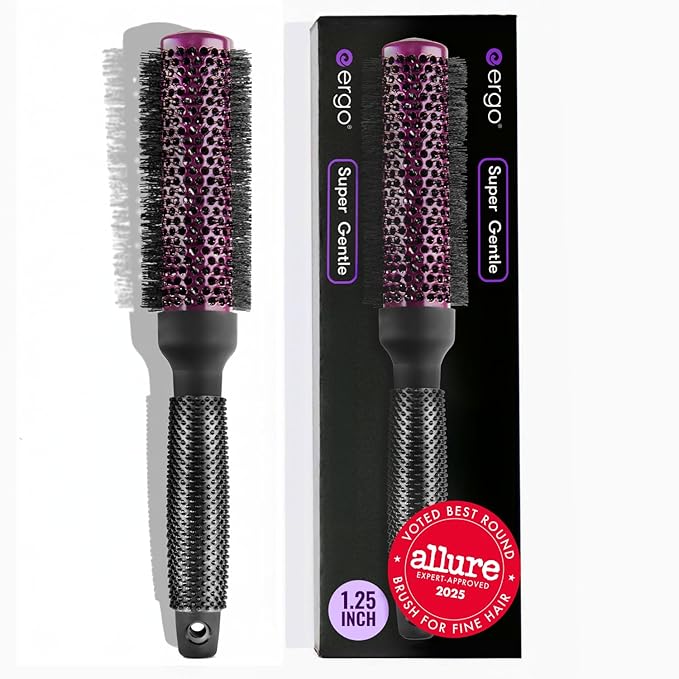 ERGO Super Gentle Round Brush for Blow Out - Salon Quality Hair Styling for Women - Roller for Wet and Dry Hair - Volumizing Care Blowout - ERG33:1.25"