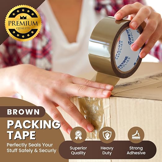 Lifetime Supplies 36 Rolls [Upgraded] 2" Brown Premium Packing Tape, 110 Yards, 2.2 mil, Heavy Duty Packaging Tape for Shipping, Moving, Sealing - Stronger & Thicker