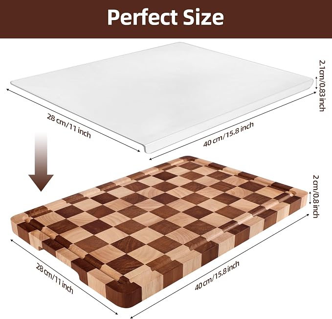 Checkered Cutting Board and Acrylic Cutting Board Set- 2-Piece Kitchen Board Set, Wood Checkerboard End Grain Chopping Boards with Juice Groove & Acrylic Board with Counter Lip