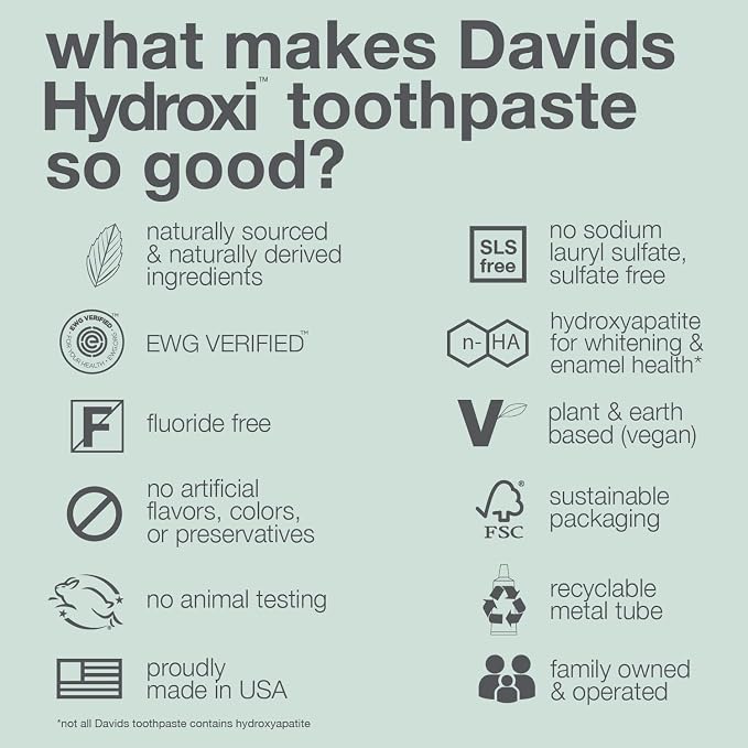 Davids Nano Hydroxyapatite Remineralizing Fluoride Free Unflavored 4oz | Whitening + Enamel Health, SLS Free, Antiplaque, Fresh Breath, Made in USA, Nano-Hydroxyapatite Toothpaste