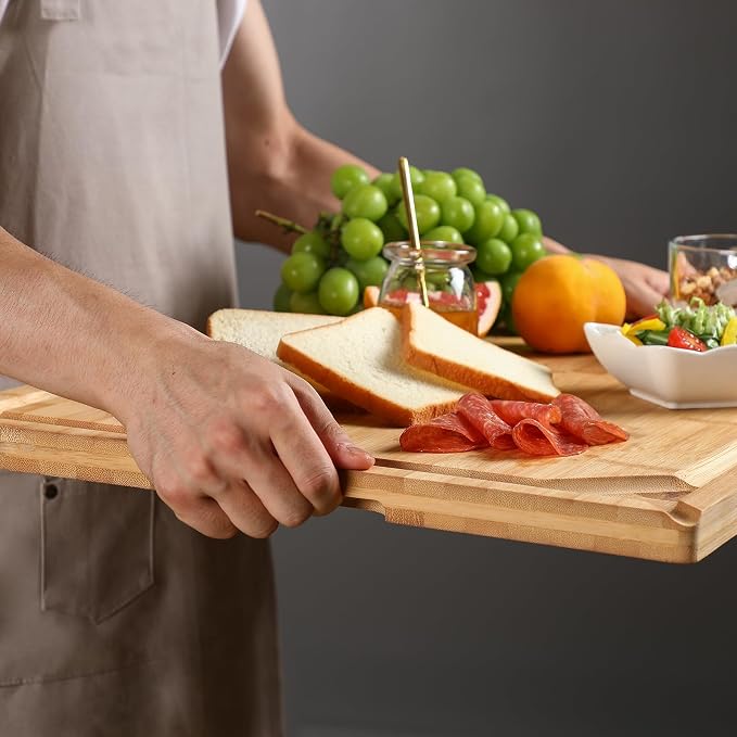 30 x 20 Extra Large Bamboo Cutting Board for Kitchen, Cutting Board Stove Top Cover, Butcher Block Chopping Board with Handle and Juice Groove, Large Charcuterie Board Over the Sink