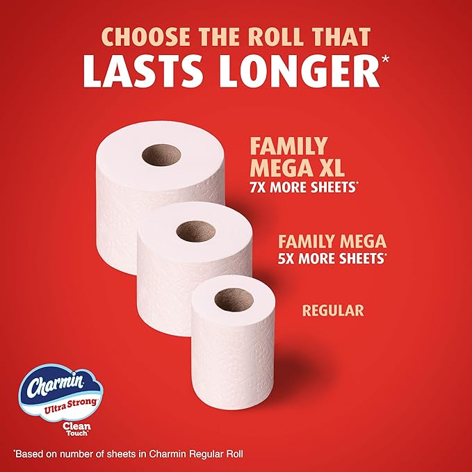 Charmin Ultra Strong Clean Touch Toilet Paper, 30 Family Mega Rolls = 150 Regular Rolls