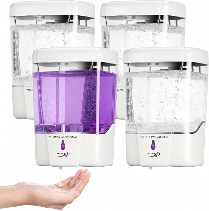 4 Pack Automatic Soap Dispenser Wall Mount,Touchless Liquid Soap Dispenser,Battery Operated,600 ml / 20 oz Commercial Hand Detergent Dispenser for Office Home Kitchen School Bathroom Hotel (White)