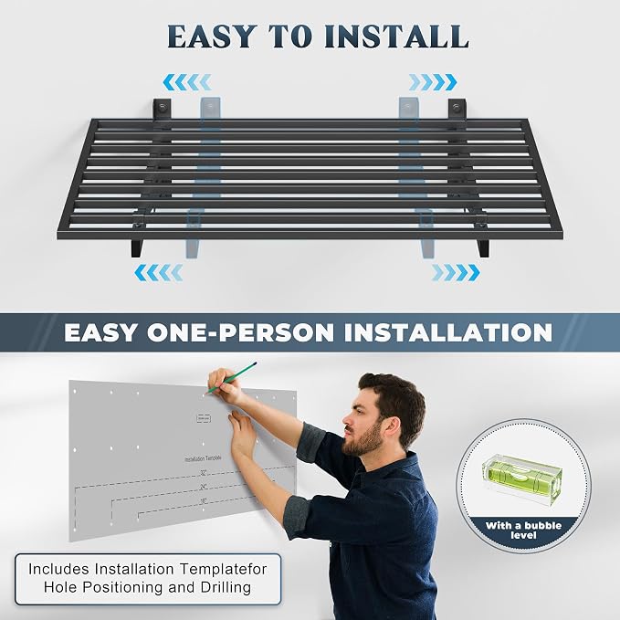Jusgym 2-Pack 2x3ft Garage Shelving Wall Mounted, 2' x 3' Heavy Duty Garage Storage Shelves with Hooks, 500LB Capacity