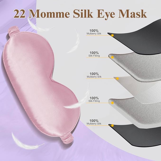 BeeVines 2 Pack 3D Contoured Sleep Mask 22 Momme Mulberry Silk Sleeping Eye Masks, Satin Eye Cover for Lash Extensions, Night Light Blocking Blindfold, 100% Blackout Satin Covers for Men & Women