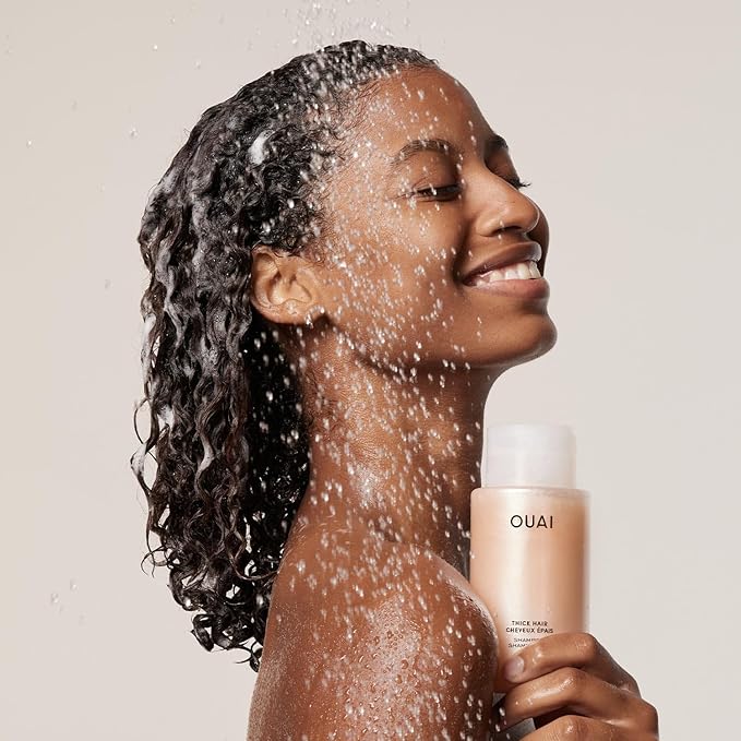 OUAI Thick Hair Shampoo - Travel Size Hydrating Shea Butter Shampoo for Full, Frizzy Hair - Deeply Moisturizing, Detangling, Split Ends - Marshmallow Root, Avocado Oil & Keratin - Sulfate Free 3 Oz