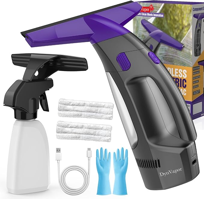 Streak-Free and Powerful Window Vacuum Squeegee Cordless, Window Cleaner with Ultra Absorbent Lint Free Microfiber Cloth, Multi-Purpose Gift Deep Cleans Window, Shower Glass, Mirror and Car