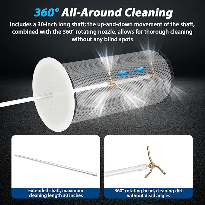 360° Rotating Filter Cleaner with Air, Compatible with Multiple Filter Cartridges, All-around Cleaning, Easy to Operate, Air-powered Cleaning
