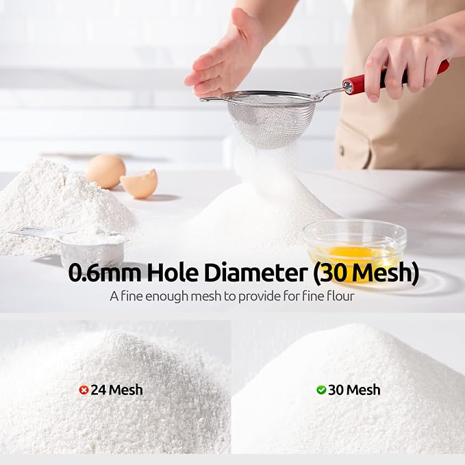 U-Taste 10 Piece Measuring Cups and Spoons Set in 18/8 Stainless Steel, and 18/8 Stainless Steel 3.9 inch 30 Mesh Strainer (Red)