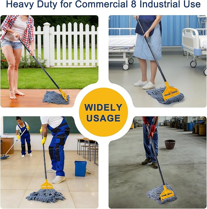 KeFanta 2 Pack Commercial Mop Heavy Duty Industrial Mops,60 inch Long Handle with Looped-End String Cotton Wet mop Head Replacement for House,Kitchen,Laminate,Tile,Vinyl,Hardwood Floor Cleaning(Blue)