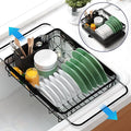 Kitsure Dish Drying Rack for Kitchen Counter, 12.2''W x 15.7''~23''L, Black | Stainless Steel Sink Organization, Cutlery Holder, Home and Appartment Decor