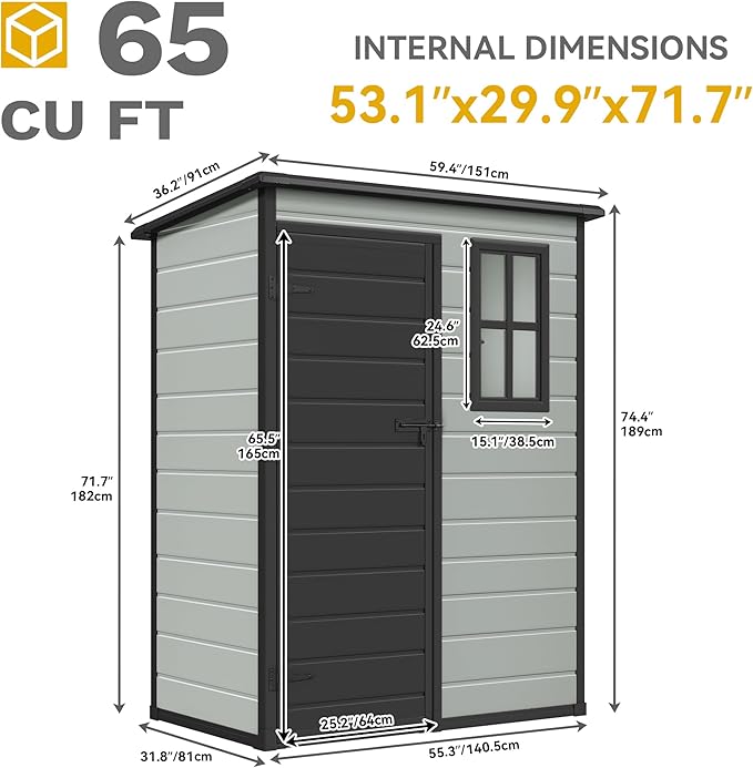 DWVO 5x3 FT Outdoor Storage Shed with Reinforced Floor, All-Weather Resin Storage Shed with Lockable Door & Window, Waterproof Plastic Tool Shed for Garden, Backyard, Patio, Lawn,Blue-Gray+Black