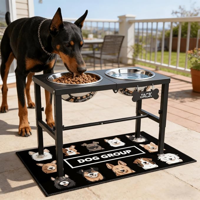 SHAINFUN Elevated Dog Bowls with Mat for Large & Extra Large Dogs, Raised Dog Bowl Stand with Two 101oz Stainless Steel Bowls, Tall Dogs Food Water Bowl Holder