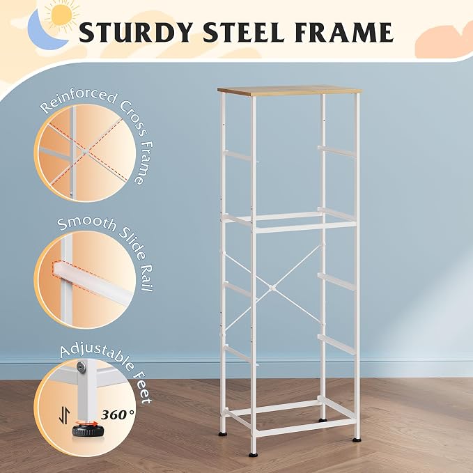 WLIVE Fabric Dresser, 5-Drawer Tall Dressers for Bedroom, Storage Dresser Organizer with Fabric Bins, Wood Top, Sturdy Steel Frame, Chest of Drawers for Closet, Hallway, Cream White