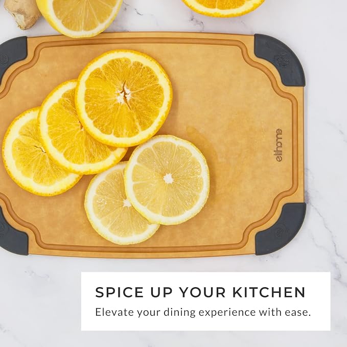 Essential Series Wood Fiber Cutting Board for Kitchen, Knife Friendly, Dishwasher Safe, Non-Slip Feet, Juice Groove, Reversible, Non-Porous, Eco Friendly, 10"x 7" SMALL