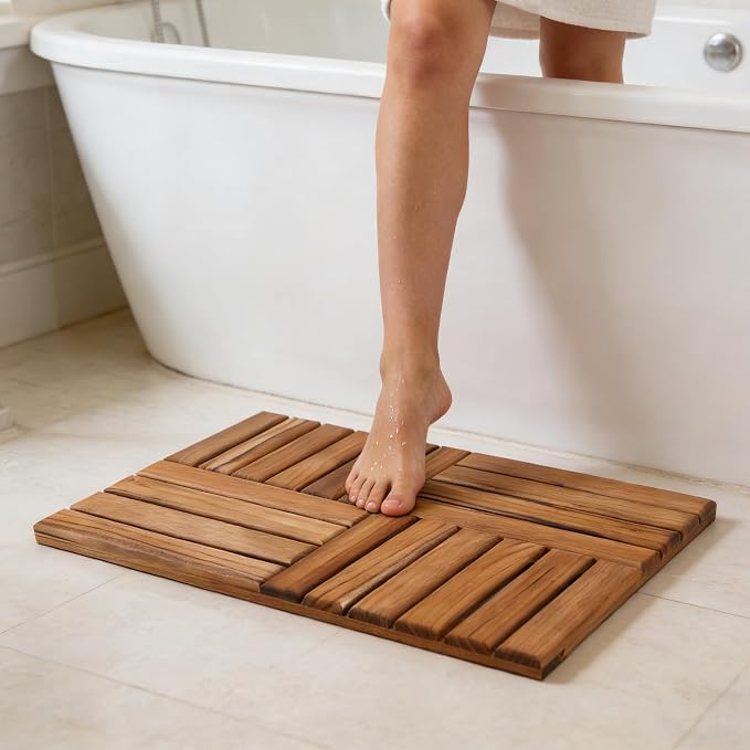 Utoplike Teak Bath Mat, Wood Shower Mats 24 x 16 inch Non Slip for Inside | Bathroom Wooden Sturdy Floor Mat, for Inside Shower, Luxury Spa Home or Outdoor