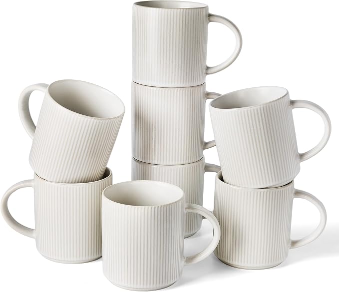 famiware Coffee Mug Set for 8, Star 16 oz Catering Mugs Cup Set with Handle for Coffee, Tea, Cocoa, Milk - Ceramic Stoneware Drinkware Set, Matte White