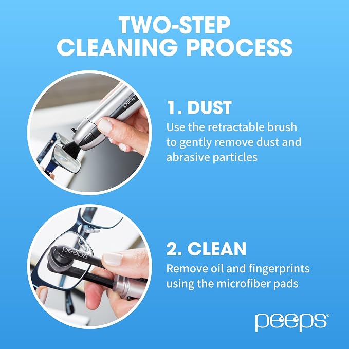 Peeps Glasses Cleaner - for Eyeglasses, Reading Glasses, and More - Lens Cleaner with Carbon Microfiber Tech-Injected Blue-3 Count (Pack of 1)