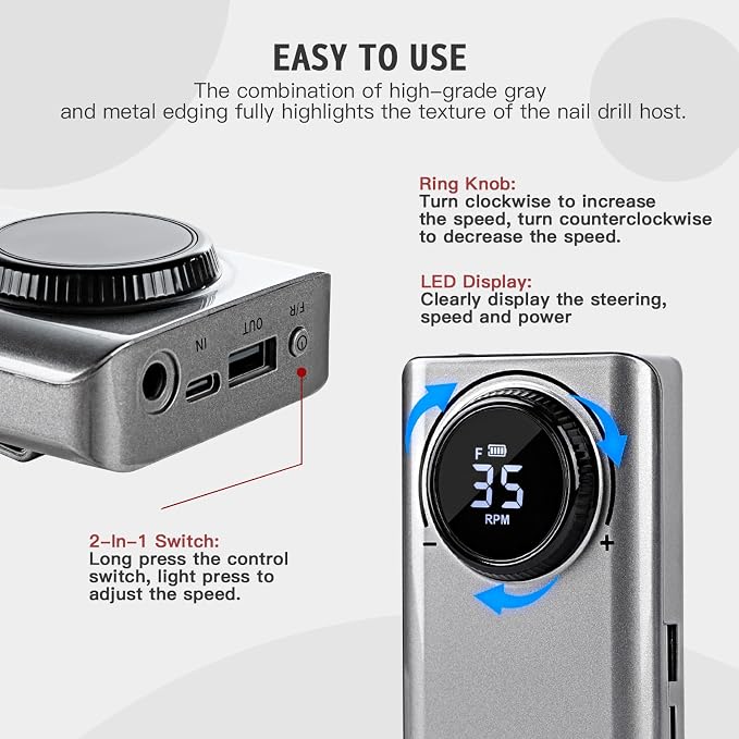 SAVILAND 35000RPM Electric Nail Drill Machine: Rechargeable Electric Nail File with 12 Nail Bits for Acrylic Nails Professional Nail Care Tools Manicure Pedicure Home Salon Use