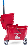 Carliste Food Service Sparta Commercial Mop Bucket with Side Press Wringer, Floor Cleaning Essentials for Commercial and Home Use, Polypropylene, 26 Quart Capacity, 1 Count, Red