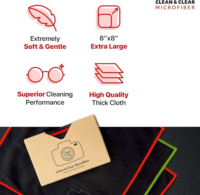 Clean & Clear Microfiber Cleaning Cloth, Extra Large [100 Pack] Ultra Premium Microfiber Cleaning Cloth - Microfiber Cloth for Camera Lens, Glasses, Screens, and All Lens.