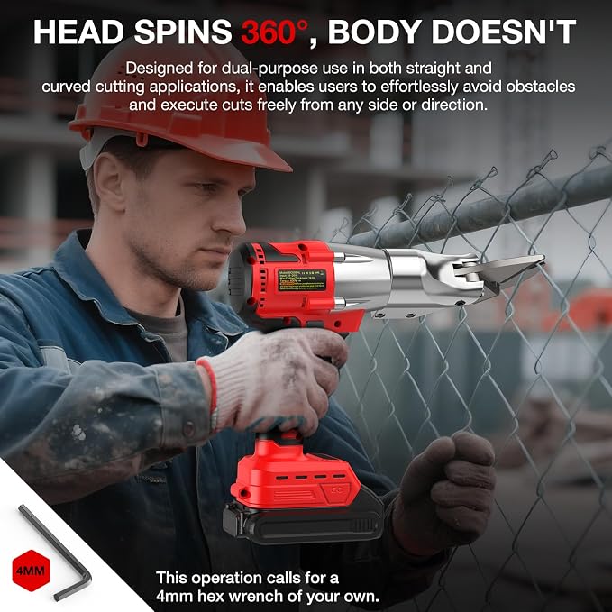 Cordless Metal Shears for Milwaukee M18 Battery - 14GA Metal Cutting Shears, 400Nm Torque, 360° Pivoting Head, Cuts Stainless Sheet, Iron, Carpet, Leather, Cardboard (No Battery)