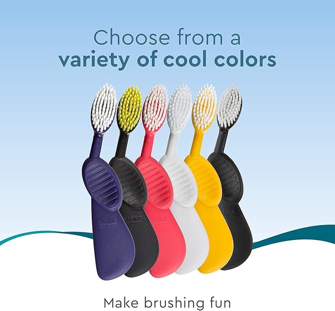 Radius Toothbrush, Flex Brush, Soft Bristles, Right Handed, Black Brush with White Bristles, BPA Free & ADA Accepted, Pack of 1 (Package May Vary)