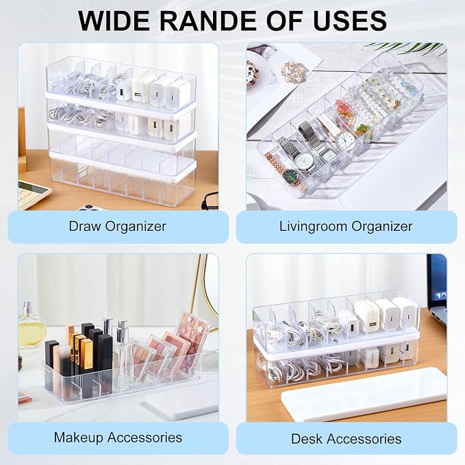 Tatuo 6 Pcs Cable Organizer Box with Wire Ties, Plastic Cord Storage Box with Lid, Electronics Organizer for Home Office Desk Organizers and Accessories (Clear,White)
