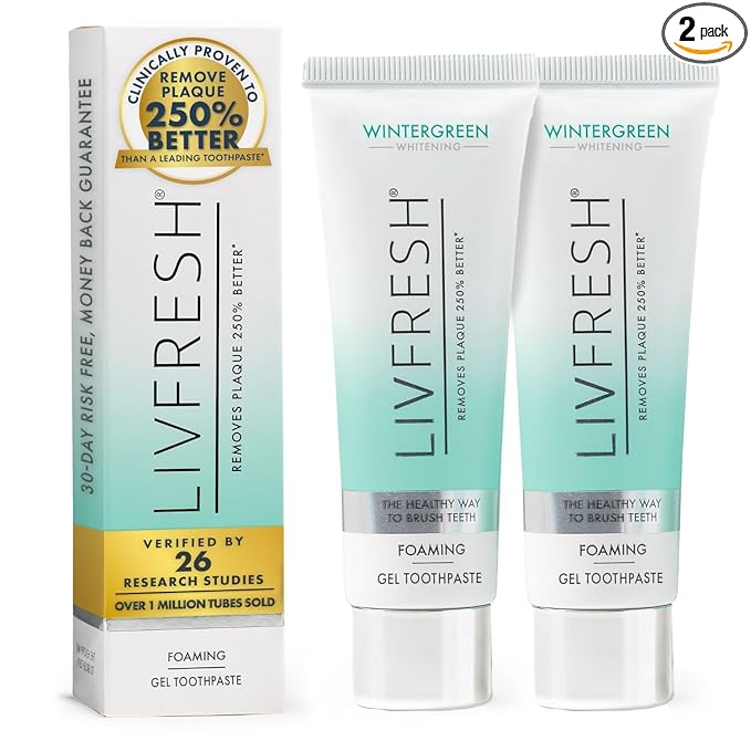 LIVFRESH Toothpaste Gel, Clinically Proven to Remove Plaque 250% Better, Improves Gum Health 190% Better, Prevents & Reduces Tartar, Freshens Breath, SLS Free Dental Gel, Wintergreen, 2 Pack