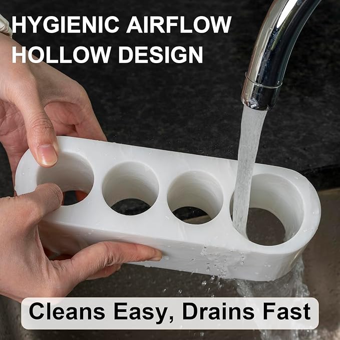 BCS Toothbrush Holder for Bathrooms, 4 Slots Marble Toothbrush and Toothpaste Holder Stand Bathroom Organizer Countertop for Electric Toothbrush, Floss, Razor, Comb - Karibib Ice