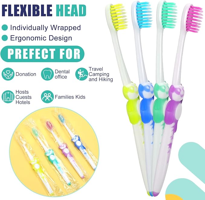 Bokon 300 Pcs Bulk Kids Toothbrushes Soft Bristles Toddlers Cute Toothbrush with Cover & Individually Wrapped Easy Grip Handle for Children Toddler Home School Daycare Camp