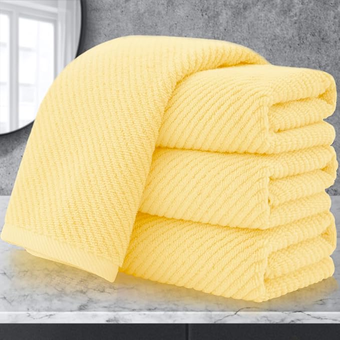 VOOVA & MOVAS Bathroom Hand Towels 4PC, 100% Cotton, 18x28 in, Yellow | Thick, Quick Dry, Soft, Absorbent, Bathroom Essentials, Ideal For Bath, Spa, Guest Room Use