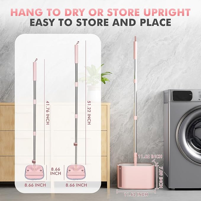 Square Spin Mop and Bucket Set with Self Separation Dirty and Clean Water System,Self Wringing 360° Rotating Mops Head for Home Floors Cleaning