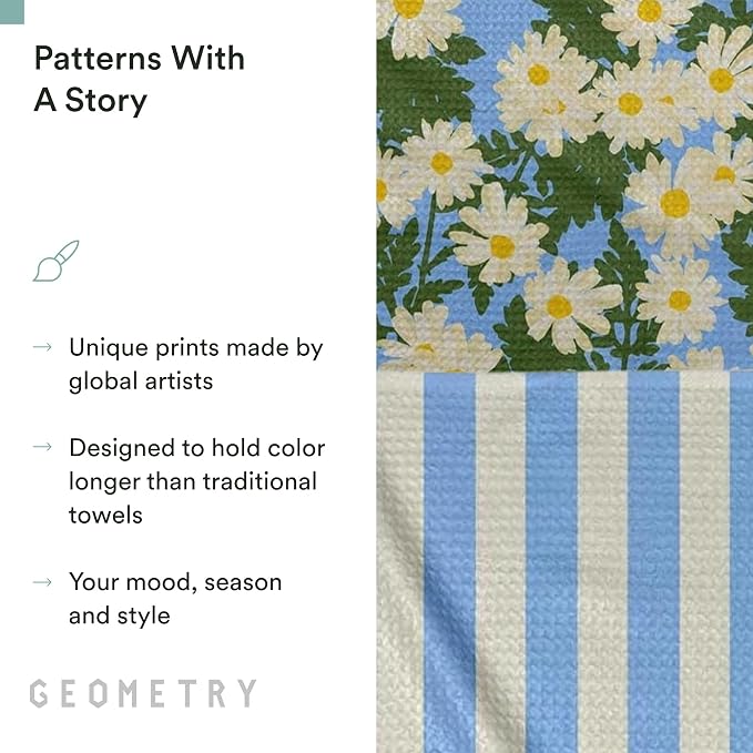 GEOMETRY Spring Kitchen Towels - Quick Dry Microfiber Cloth Spring & Summer Dish Towels for Kitchen Drying - Premium Quick Dry Towel - Daisy Dream, 18" x 30" - 2-Pack