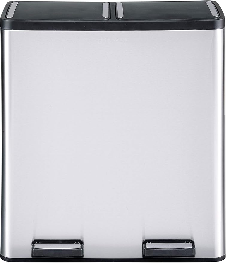 Step N' Sort The 18.5 Gallon Extra Large Capacity, Soft-Step, Dual Trash and Recycling Bin with Removable Inner Bins, Silver