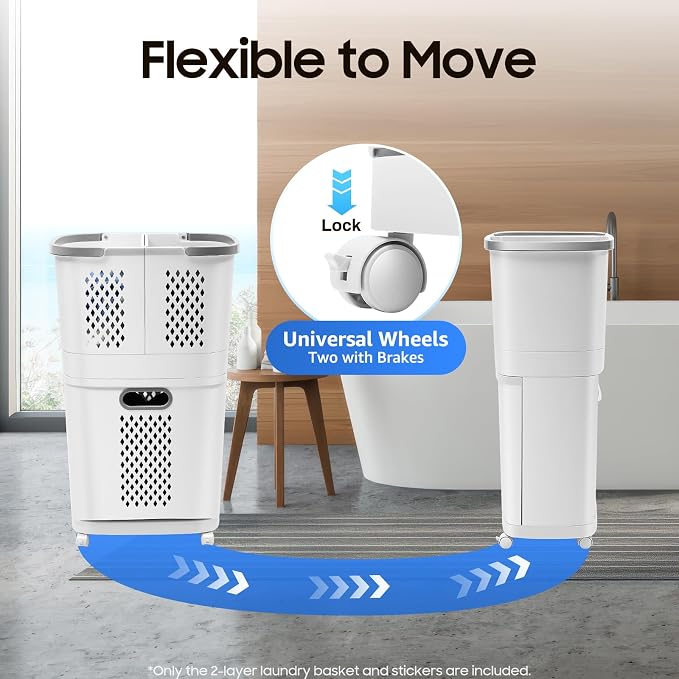 Laundry Hamper, Large Storage Basket Sorter 3 Tiers Organizer for Dirty Clothes Toys Towel,Heavy Duty Laundry Cart Baskets with Wheels in Laundry Room Organization