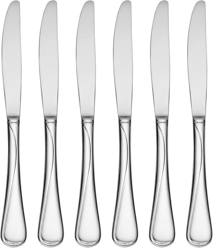 Oneida Silverware Set, Flight Everyday Flatware Dinner Knives Set, Service For 6, 18/0 Stainless Steel, Rust Resistant, Dishwasher Safe, Mirror Finish, Utensils Sets, Dinner Knife (Silver 6 Piece)