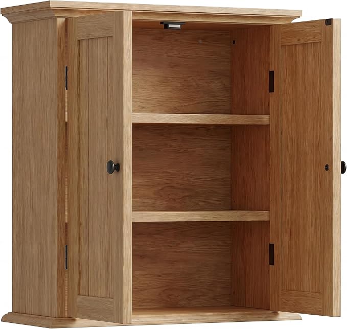 ChooChoo Bathroom Wall Cabinet, Over The Toilet Space Saver Storage Cabinet, Medicine Cabinet with 2 Door and Adjustable Shelves, Cupboard, Natural