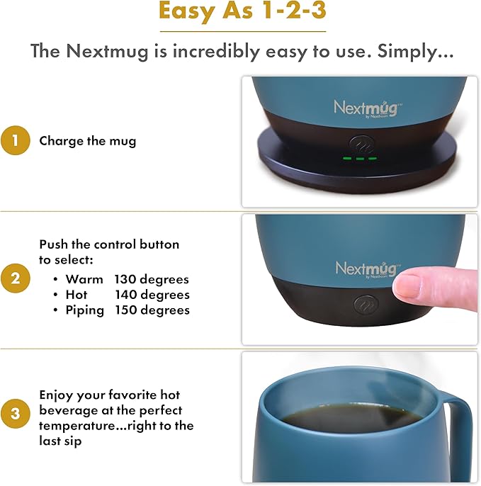 Nextmug - Temperature-Controlled, Self-Heating Coffee Mug (Slate Blue - 14 oz.)