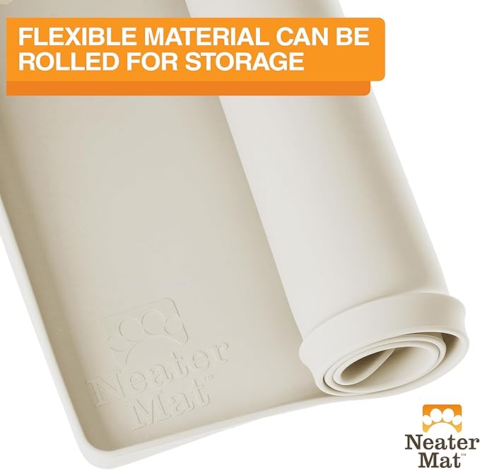 Neater Pet Brands Neater Mat Pet Mats for Food and Water, Cat & Dog Bowl Mat Waterproof Silicone, Feeding Tray, Dog Food Mats for Floors, Placemat w/Raised Edge for Under Bowls, 16” x 10”, Cream