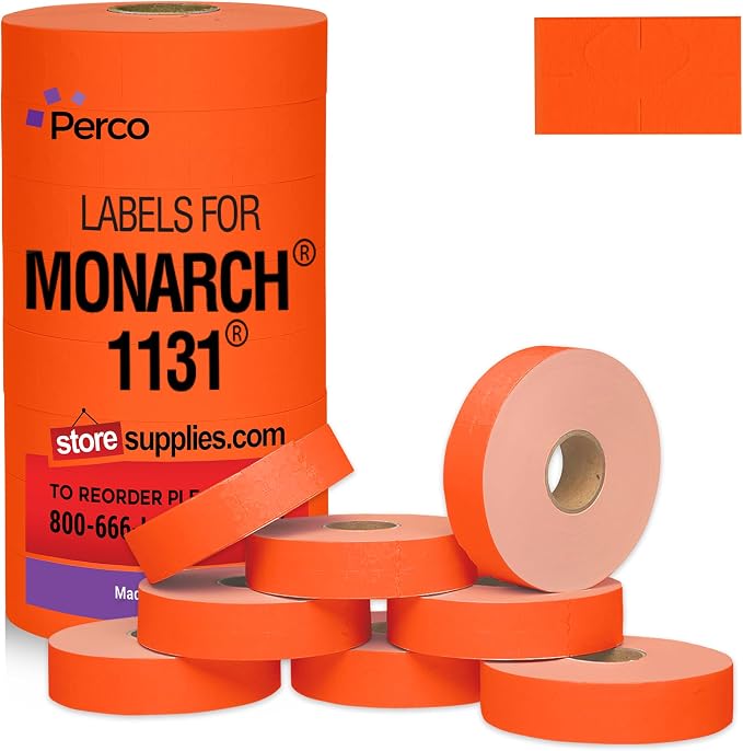 Pricing Labels for Monarch 1131 Fluorescent Red - 20,000 Labels w/ 8 Rolls Value Pack, 1 Sleeve - Made in USA