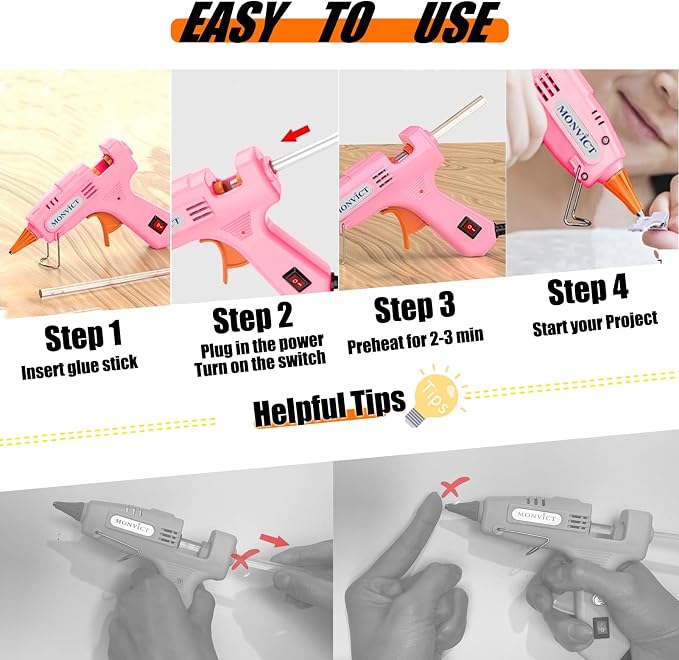MONVICT Hot Glue Gun Kit, Mini Pink Glue Gun with Carrying Case,Pink, 30W | 20 Pcs Premium Glue Sticks, 10 Pcs Wood Craft sticks, Fast Preheating Hot Melt Glue Gun for School Crafts DIY Arts Gift