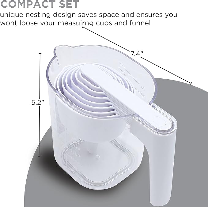 COOK WITH COLOR Measuring Cup Set - 9 PC. Nesting Stackable Liquid Measure Cup, Dry Measuring Cups and Spoons with Funnel and Scraper (White)