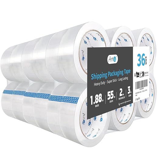 Art3d 36 Rolls Clear Packing Tape, 1.88" x 55yds, Heavy Duty | 2.2 mil Thick, Carton Sealing, Strong Adhesive Tape for Shipping Moving Boxes, Home and Office Use