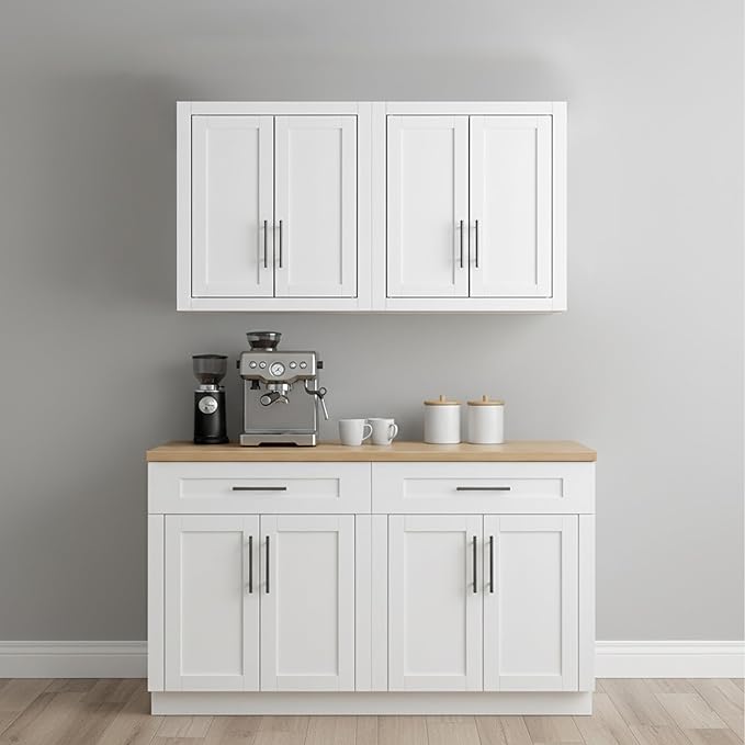 Crosley Furniture Savannah 2-Piece Wall Kitchen Storage Cabinet, Cabinets for Laundry, Bathroom, White