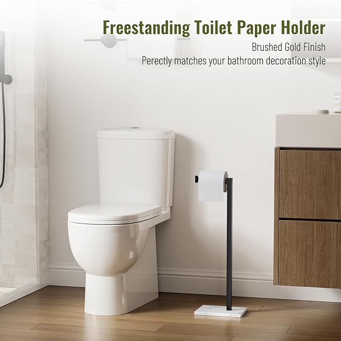 Matte Black Toilet Paper Holder with Marble Base Stand Freestanding Tissue Roll Holder SUS 304 Stainless Steel Rustproof for Pedestal Lavatory with Organization L-Shape Tissue Storage by Homevacious