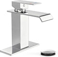FORIOUS Bathroom Sink Faucets Chrome, Modern Waterfall Vanity Faucet 1 or 3 Hole Single Handle with Deck Plate and Drain, Suitable for Vanity Rv Camper Commerical