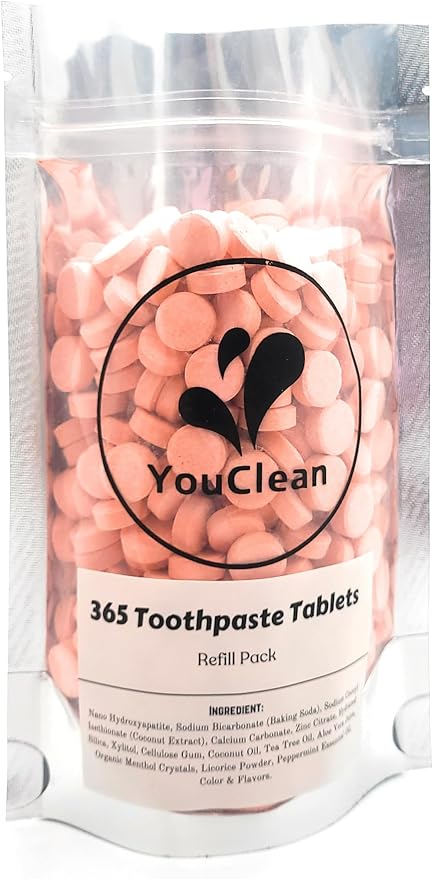 Refill Pack - 365 Toothpaste Tablets - Natural Remineralization & Whitening with Nano Hydroxyapatite - Travel or Daily Use - Fluoride Free (Orange365)
